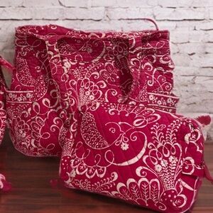 Vera Bradley Twirly Birds in Pink Retired Pattern, Large Travel Tote & Pouch Set